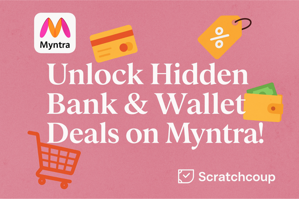 Illustration showing hidden bank offers and wallet deals with cashback and discounts for online shopping savings.